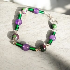 Natural Ruby Zoisite & Amythyst Handmade Beaded Bracelet